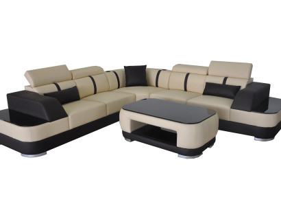 Corner Sofa + USB Leather Upholstery Corner Suite Couches L-shape +Table Living landscape