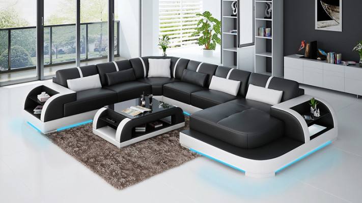 Leather sofa Couch Living landscape Corner sofa Corner Suite Design Modern Sofa