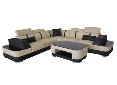 Corner Sofa Leather Upholstery Corner Seat Suite Couches L-shape + Table Living landscape