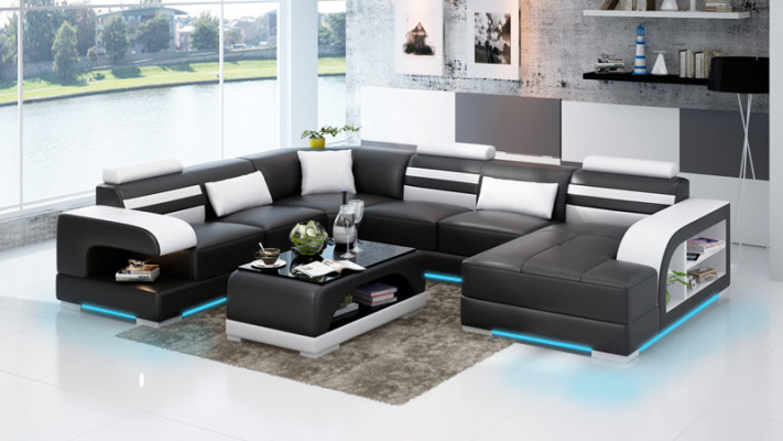 Leather sofa Couch Living landscape Corner sofa Corner Suite Design Modern Sofa + USB new