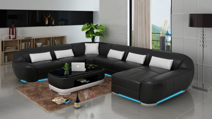 Design Leather Corner Sofa Modern Suite Couch Corner new Living landscape Gray USB