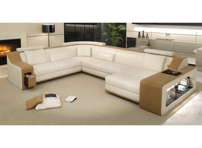 Modern seating area Corner sofa Sofa Upholstery Couch Leather Corner suite Living landscape USB