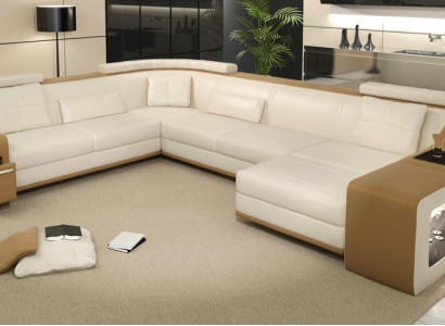 Modern seating area Corner sofa Sofa Upholstery Couch Leather Corner suite Living landscape USB