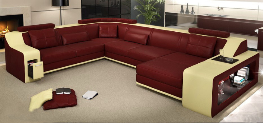 Modern seating area Corner sofa Sofa Upholstery Couch Leather Corner suite Living landscape USB