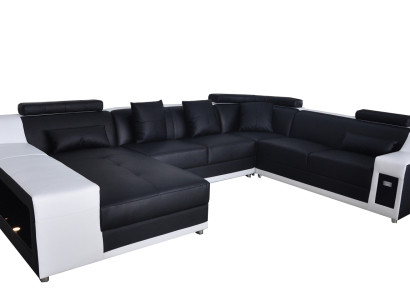 U Shaped Living room Corner sofa Seating Set Corner sofa Leather Sofa Upholstery Couch +USB