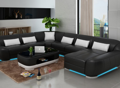 Leather sofa Couch Living landscape Corner sofa Corner Suite Design Modern Sofa G8022