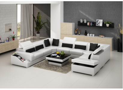 Leather sofa Couch Living landscape Corner sofa Corner Suite Design Modern Sofa G8008