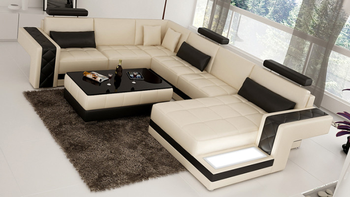 Modern leather sofa couch living landscape corner sofa corner suite decor design
