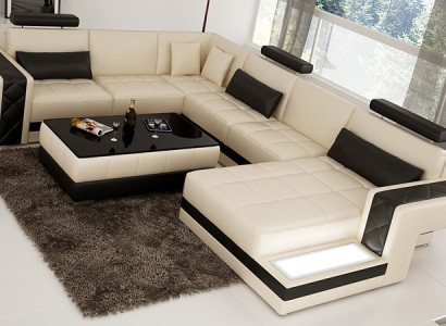 Modern leather sofa couch living landscape corner sofa corner suite decor design