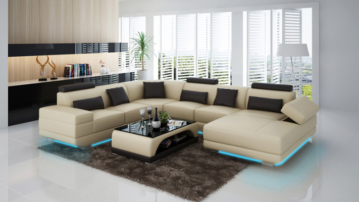 Leather sofa Couch Living landscape Corner sofa Corner Suite Design Modern Sofa