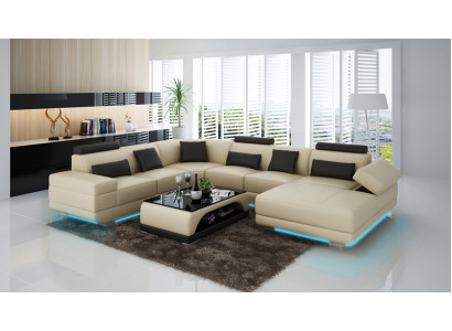 Leather sofa Couch Living landscape Corner sofa Corner Suite Design Modern Sofa