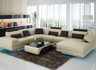 Leather sofa Couch Living landscape Corner sofa Corner Suite Design Modern Sofa