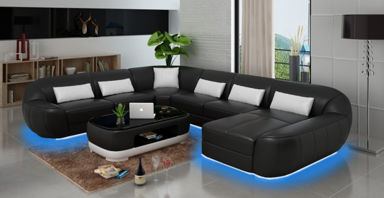 Living room highlight U-shaped leather corner sofa for contemporary luxury