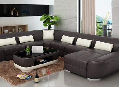 Modern leather sofa Corner sofa Living landscape Seat Upholstery Couch Suite Fellen