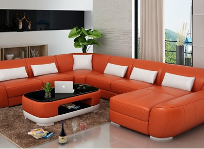 Modern leather sofa Corner sofa Living landscape Seat Upholstery Couch Suite new FEO