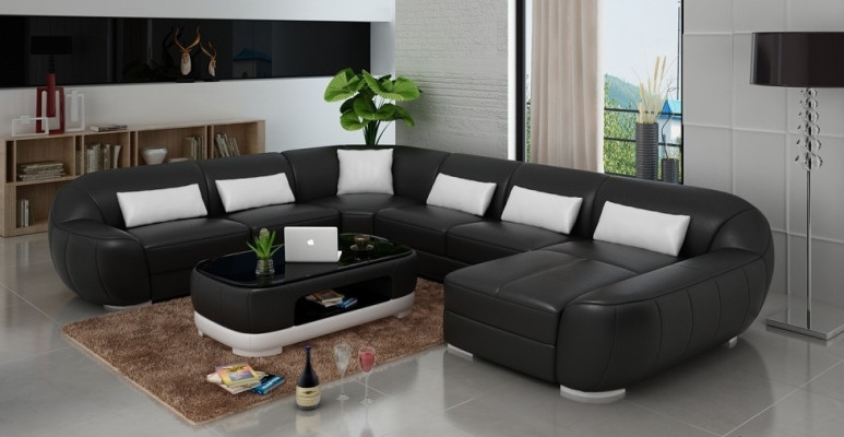 Leather sofa Couch Living landscape Corner sofa Corner Suite Round Design Sofa new R7007E