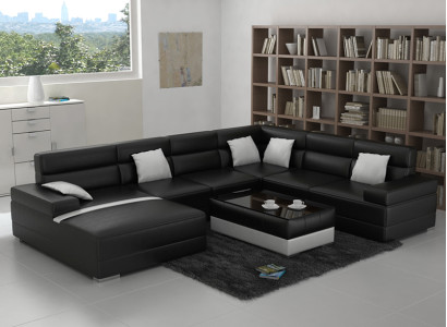 Leather sofa Couch Living landscape Corner sofa Corner Suite Design Modern Sofa U-shape USB