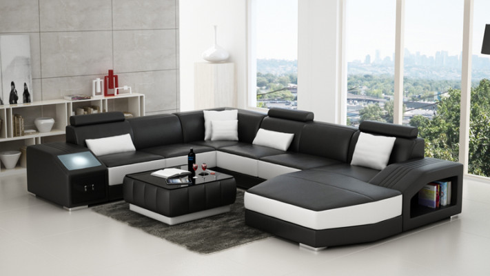 Corner suite Leather Sofa Living room Upholstered corner Seating sets Living landscape +USB