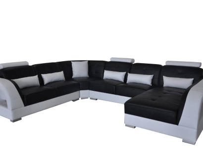 Design Leather Living landscape Corner Sofa Modern Couch Corner USB new Black Suite