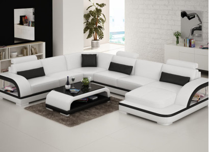 Leather sofa Couch Living landscape Corner sofa Corner Suite Design Modern Sofa with USB