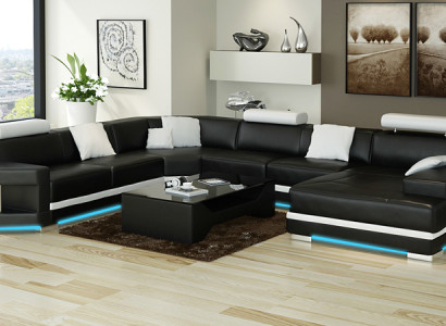 Leather sofa Sofa Couch Living landscape Corner sofa Suite Design Modern Sofa with USB