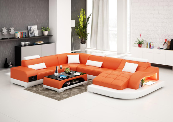 Leather sofa Couch Living landscape Corner sofa Eck Suite Design Modern Sofa USB new
