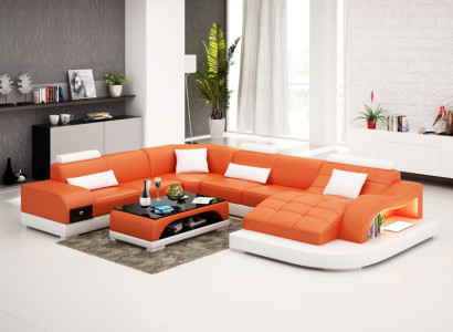 Leather sofa Couch Living landscape Corner sofa Eck Suite Design Modern Sofa USB new