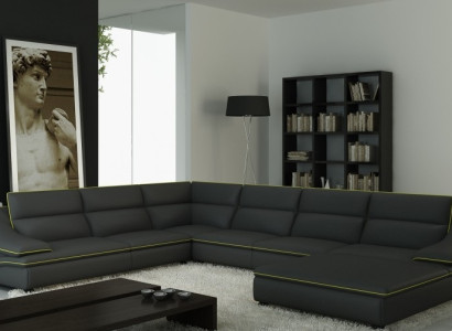 Corner sofa Leather sofa Upholstery Living landscape Couch Seat Corner Suite U-shape EltmannG