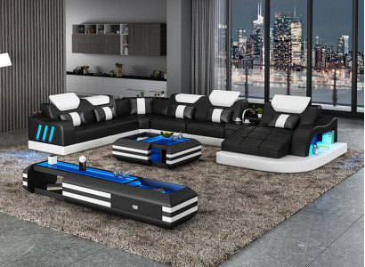 Corner sofa Upholstery Corner sofa Sideboard U-shape Coffee table Leather sofa Living landscape new