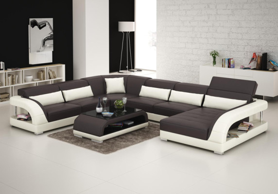 Leather sofa Couch Living landscape Corner sofa Corner Suite Design Modern Sofa