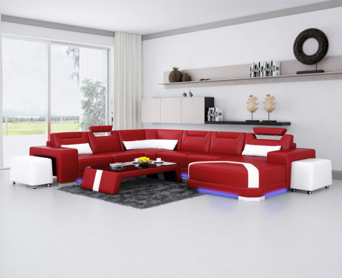 Leather sofa Couch Living landscape Corner sofa Corner Suite Design Modern Sofa + USB new