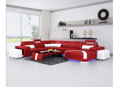 Leather sofa Couch Living landscape Corner sofa Corner Suite Design Modern Sofa + USB new