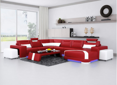 Leather sofa Couch Living landscape Corner sofa Corner Suite Design Modern Sofa + USB new