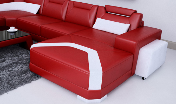 Leather sofa Couch Living landscape Corner sofa Corner Suite Design Modern Sofa + USB new