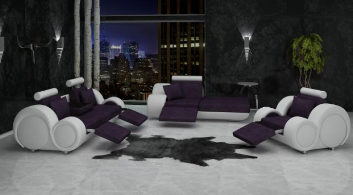 Sofa Suite Leather & Textile Fabric + USB, Sofa set 3+Chaise+1 ​​Living landscape