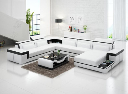 Corner sofa Living landscape Sofa U-shape Upholstery Couches Leather Design Illuminated Couch