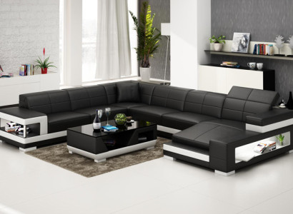Leather sofa Couch Living landscape Corner sofa Corner Suite Design Modern Sofa G8017