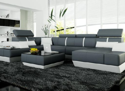 Leather sofa Living landscape Couch Sofa Corner sofa Corner sofa Leather couch Poster Corner sofa
