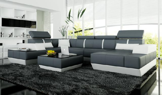 Leather sofa + USB,Living landscape Sofa Corner sofa Corner sofa Leather couch Poster Corner new