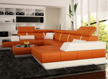 Leather sofa + USB sofa Corner sofa Corner sofa Leather couch Poster Corner new Living landscape