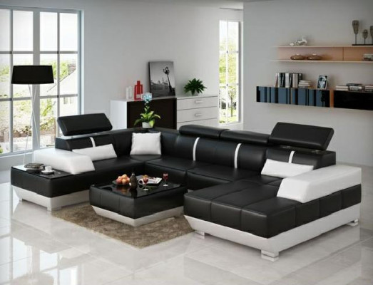 Leather sofa + USB sofa Corner sofa Corner sofa Leather couch Poster Corner new Living landscape