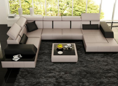 Leather sofa + USB Living landscape Sofa Corner sofa Corner leather couch Poster Corner Couch new