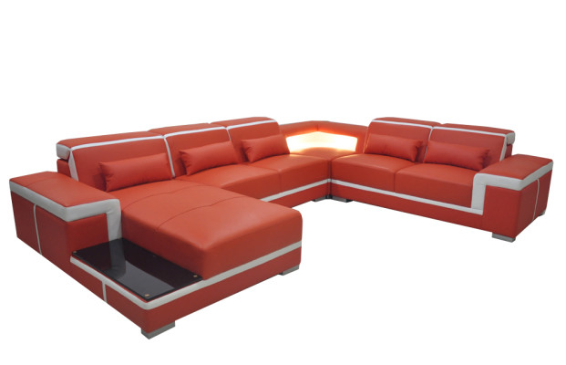 Design Corner Sofa + USB Upholstery Corner Leather Seat Couches Living landscape XXL U-shape