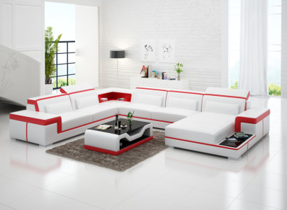 Modern seating area leather sofa Upholstery Corner suite Corner sofa Couch Living landscape +USB