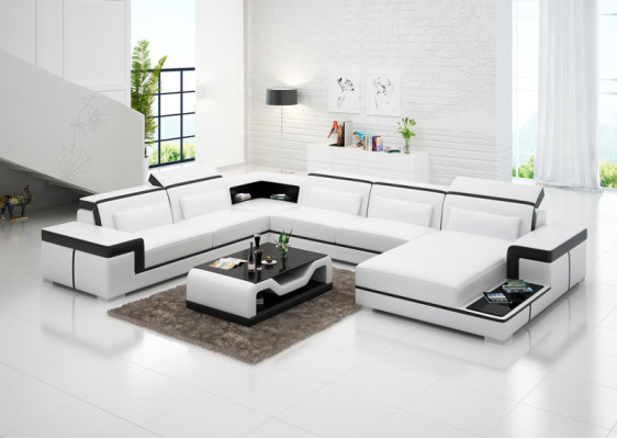 Modern seating area leather sofa Upholstery Corner suite Corner sofa Couch Living landscape +USB