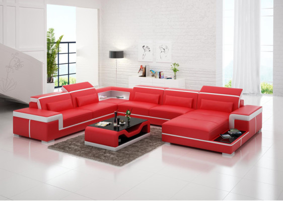 Modern seating area leather sofa Upholstery Corner suite Corner sofa Couch Living landscape +USB