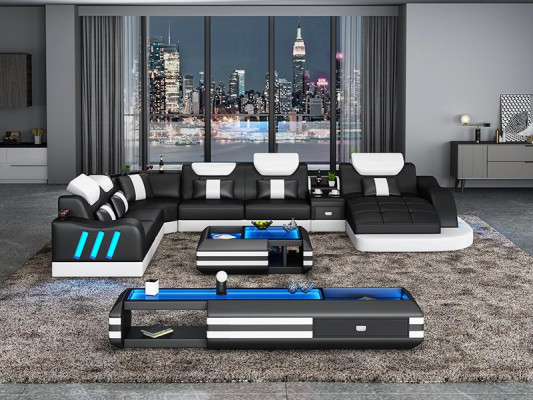 Design Living landscape Led Illuminated Corner sofa Couch Sofa Corner suite Leather sofa