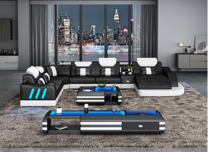 Design Living landscape Led Illuminated Corner sofa Couch Sofa Corner suite Leather sofa
