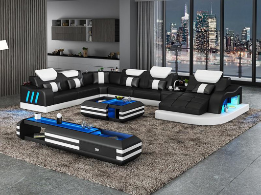 Design Living landscape Led Illuminated Corner sofa Couch Sofa Corner suite Leather sofa