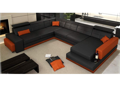 Leather sofa Couch new Living landscape Corner sofa Corner Suite Design Modern Sofa + USB